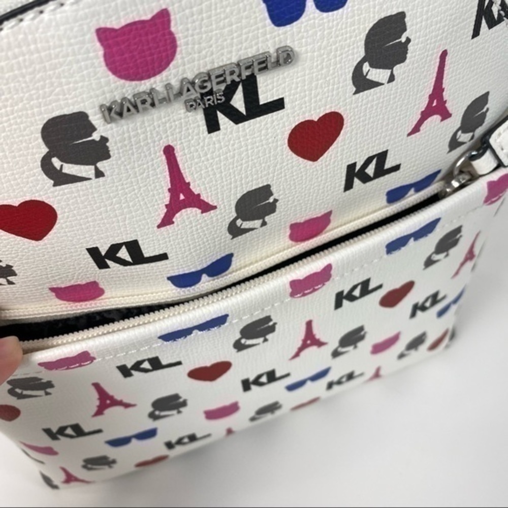 Karl Lagerfeld Backpack Bag Paris Maybelle White Signature Eiffel Tower Print - Picture 10 of 13